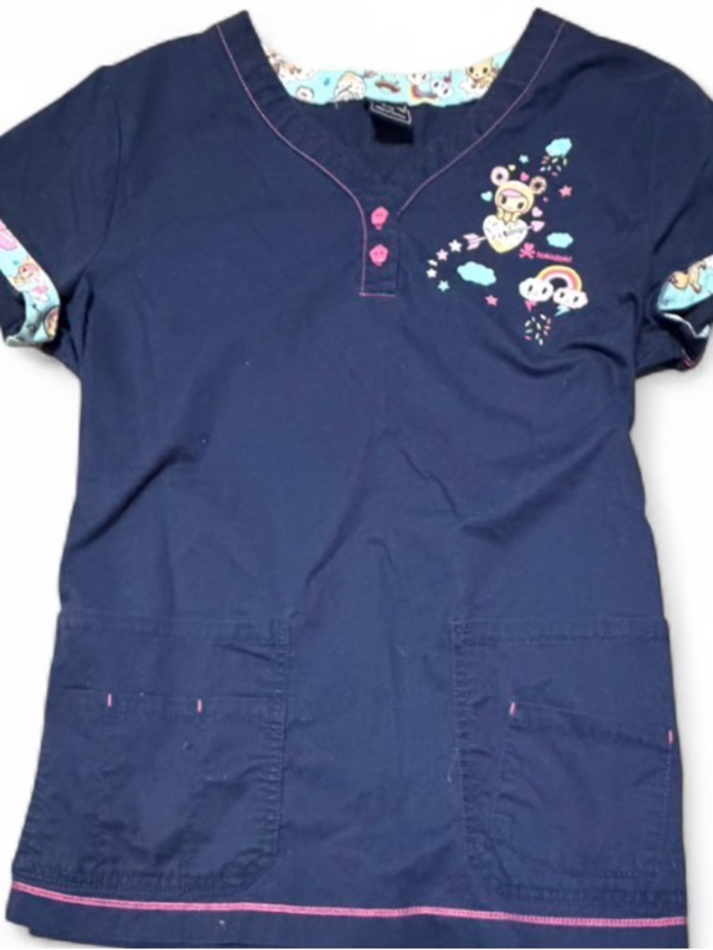Rare Vintage Tokidoki by Koi Navy Blue Graphic Scrub Top